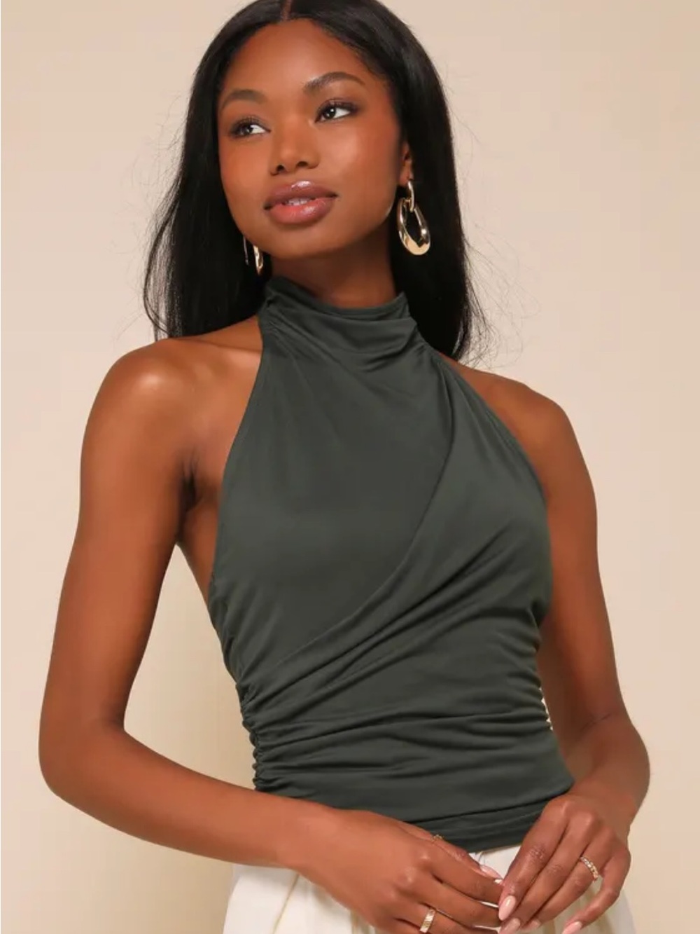 Lulus Cute Inspiration Dark Green Sleeveless Halter Top